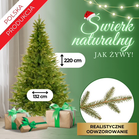 Świerk naturalny, drzewko świąteczne 220 cm choinka sztuczna, produkcja polska