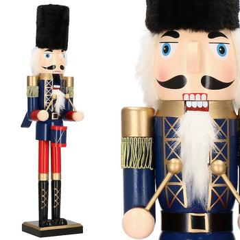Dziadek do orzechów 60 cm z bębenkiem, drewniany żołnierzyk granatowy, figurka świąteczna