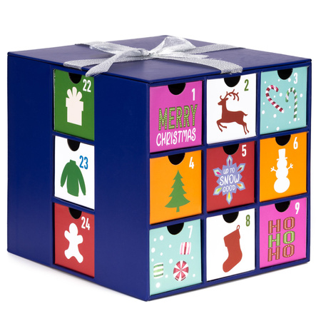 Kalendarz adwentowy, świąteczny pudełko z 24 szufladkami do uzupełnienia, multikolor