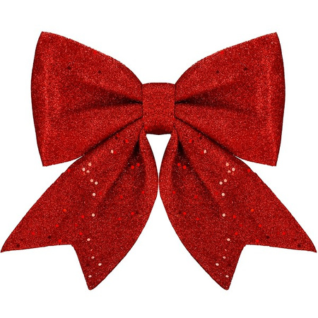 Kokardka świąteczna na choinkę 20 cm brokatowa zawieszka choinkowa czerowna