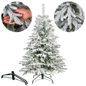 Choinka sztuczna świerk kaukaski 150 cm śnieżony jak żywy, nowoczesny, ze stojakiem