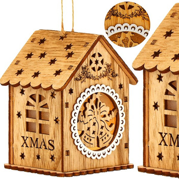 Zawieszka choinkowa domek świecąca ozdoba świąteczna drewniana na baterię