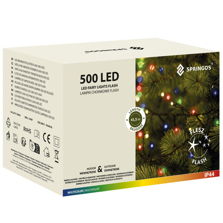 Lampki choinkowe 500 led multikolor + flash 41,5 m oświetlenie świąteczne zewnętrzne IP44