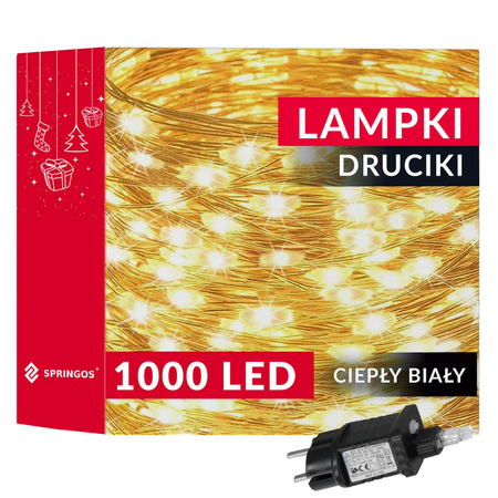 Lampki choinkowe druciki na szpuli 1000 LED biały ciepły wewnętrzno-zewnętrzne