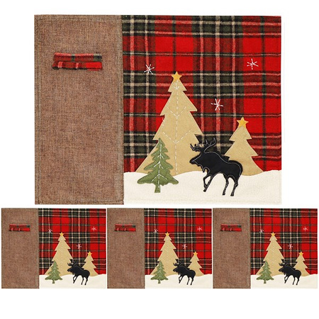 Podkładki na stół świąteczne 4 szt. 44x33cm mata czerwona z reniferem