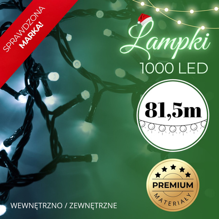 Lampki choinkowe 1000 Led biały zimny 81,5 m oświetlenie świąteczne IP44