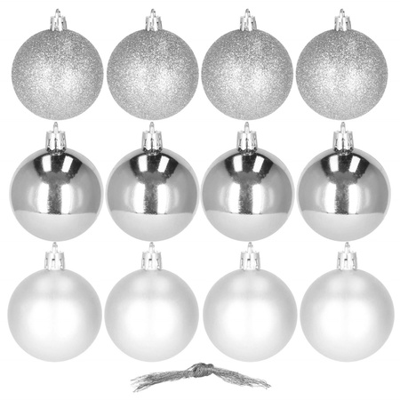 Bombki choinkowe 12 szt. ozdoby świąteczne zestaw 3 cm srebrny