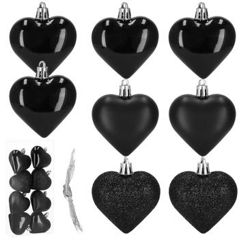 Bombki choinkowe 7 cm dekoracje świąteczne 8 szt. nietłukące serca, czarne