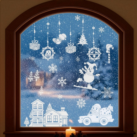 Naklejki świąteczne, dekoracje na okno 21 szt. ozdoby okienne, samoprzylepne, białe