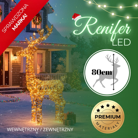 Renifer świecący 80 LED świąteczny dekoracja do ogrodu biały ciepły