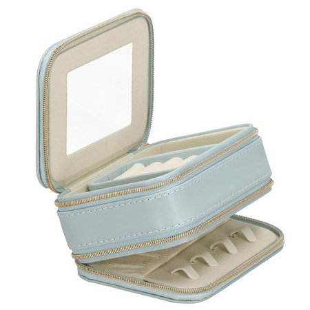 Kufer, szkatułka na biżuterię ekoskóra 11,5x8,5x5,5 cm błękitny z przegródkami