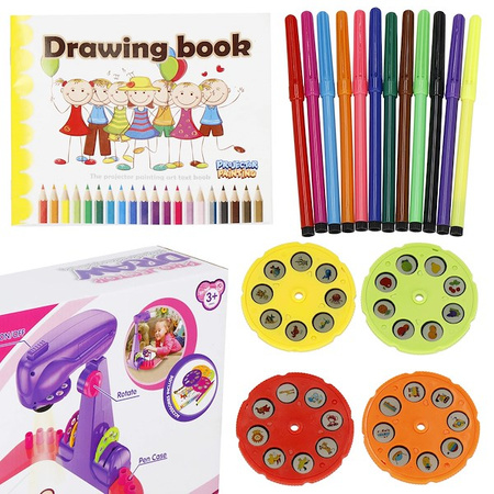 Rzutnik do nauki rysowania dla dzieci szkicownik z notesem i mazakami różowy