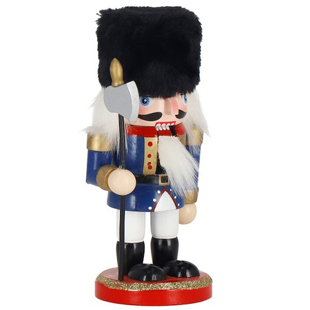 Dziadek do orzechów 16 cm z toporkiem drewniany żołnierzyk niebiesko-biały