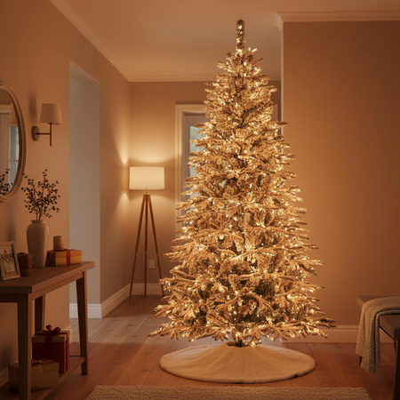 Sztuczna choinka świerk 220 cm ośnieżony jak żywy, nowoczesny, ze stojakiem