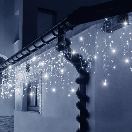 Kurtyna świetlna 500 led girlanda, lampki wewnętrzno-zewnętrzne sople zimny biały z flash