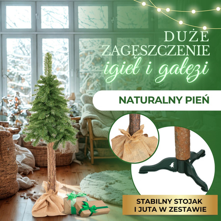 Choinka sztuczna, sosna na pniu, 140 cm drzewko bożonarodzeniowe, zielona