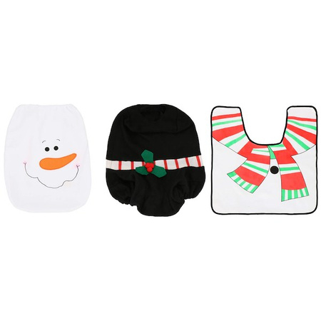 Komplet świąteczny 3 częściowy dywanik łazienkowy i pokrycie na deskę sedesową bałwanek