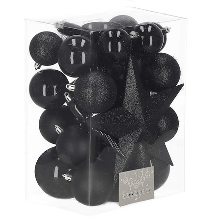 Bombki choinkowe 33 szt. ozdoby świąteczne zestaw z gwiazdą czarne