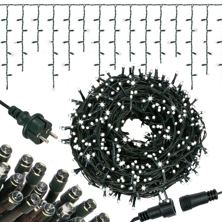 Kurtyna świetlna 500 led girlanda, lampki zewnętrzne sople zimny biały + flash