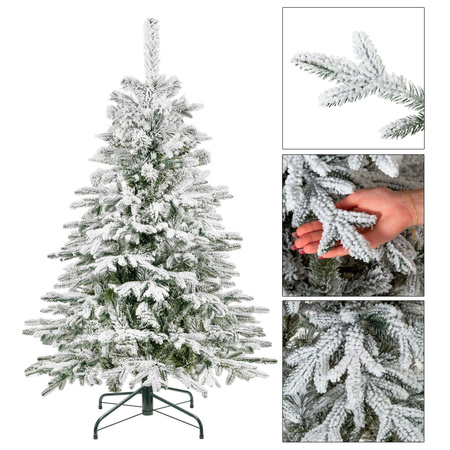 Choinka sztuczna świerk kaukaski 150 cm śnieżony jak żywy, nowoczesny, ze stojakiem