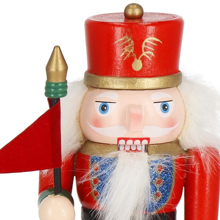 Dziadek do orzechów 15 cm z chorągiewką, drewniany żołnierzyk multikolor, figurka świąteczna