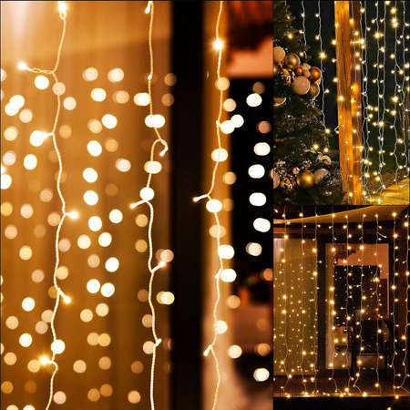 Kurtyna świetlna 200 led girlanda, lampki sople biały ciepły