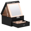 Kufer, szkatułka na biżuterię ekoskóra 16x16x11 cm czarny z szufladą i lusterkiem