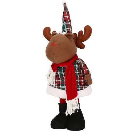 Renifer 50-65cm ozdoba świąteczna, krasnal świąteczny na teleskopowych nóżkach w kratkę