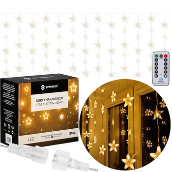 Kurtyna świetlna z pilotem 136 led girlanda gwiazdki, lampki wewnętrzno-zewnętrzne sople ciepły biały