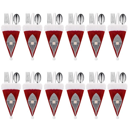 Etui na sztućce 12szt. świąteczne kieszonka, czapka czerwona ozdoba świąteczna