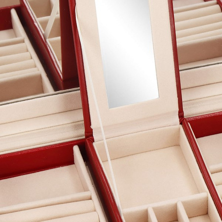 Kufer, szkatułka na biżuterię ekoskóra 25x25x8,5 cm bordowy z przegródkami