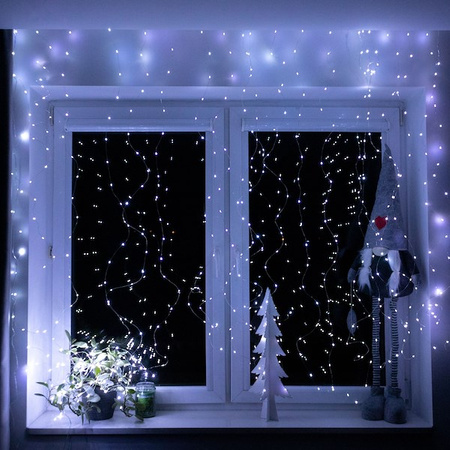 Kurtyna świetlna 400 led girlanda, lampki wewnętrzno-zewnętrzne sople zimny biały