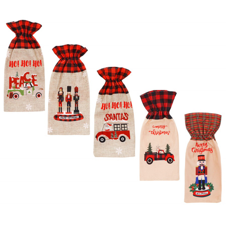 Pokrowiec na butelkę świąteczne etui na wino beżowo-czerowne