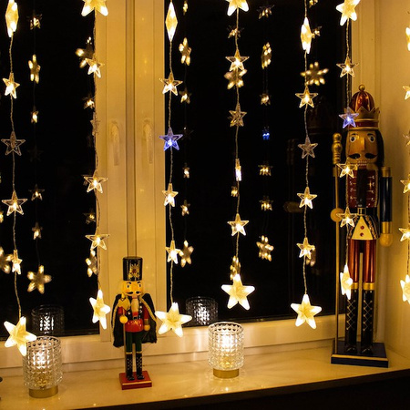 Kurtyna świetlna 180 led girlanda gwiazdki, lampki wewnętrzno-zewnętrzne sople ciepły biały + zimny biały flash