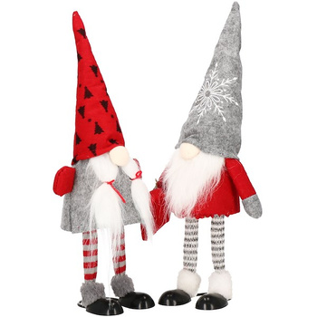 Para skrzatów świątecznych 40 cm krasnale, gnomy czerwono-szare