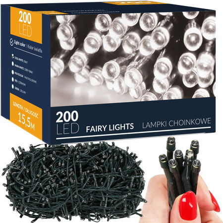 Lampki choinkowe 200 Led biały zimny 15,5 m oświetlenie świąteczne