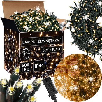 Lampki choinkowe 500 led biały ciepły + flash 25m oświetlenie świąteczne IP44