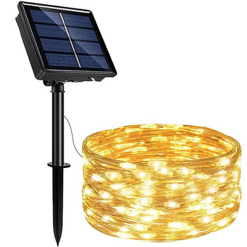 Lampki choinkowe 100 Led druciki ciepły biały oświetlenie świąteczne solarne