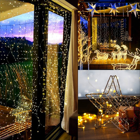 Kurtyna świetlna 300 Led girlanda biały ciepły lampki wewnętrzno-zewnętrzne sople