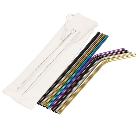 Słomki metalowe do napojów 8 szt. kolorowe wielorazowe rurki z etui i szczoteczkami