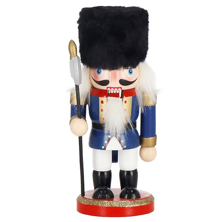 Dziadek do orzechów 16 cm z toporkiem drewniany żołnierzyk niebiesko-biały