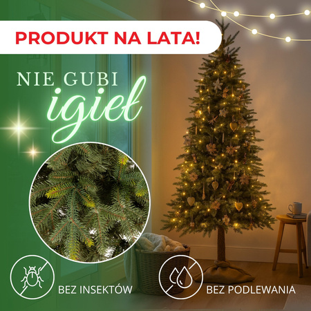 Choinka sztuczna na pniu jak żywa 220 cm świerk naturalny gęsta nowoczesna