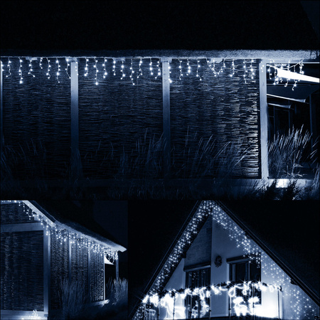 Kurtyna świetlna z pilotem 14,5 m girlanda 300 led lampki wewnętrzno-zewnętrzne sople zimny biały