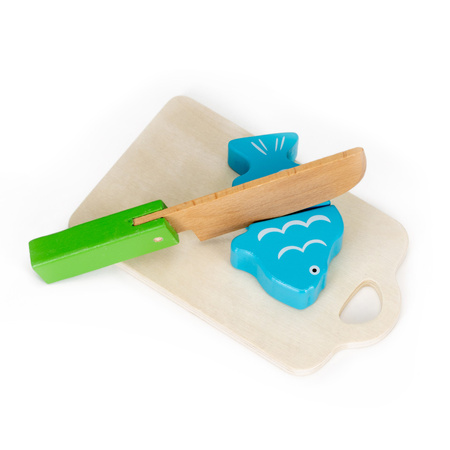 Drewniany zestaw: deska z nożykiem do krojenia, owoce, warzywa na rzepy 13 el. dla dzieci, kolorowe