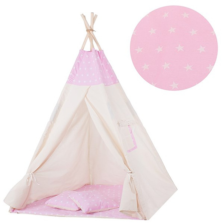 Namiot Tipi dla dzieci wigwam z poduszkami różowy w gwiazdki