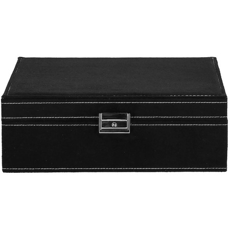 Kuferek, szkatułka na biżuterię 26x26x9 cm czarny, welurowy organizer z przegródkami