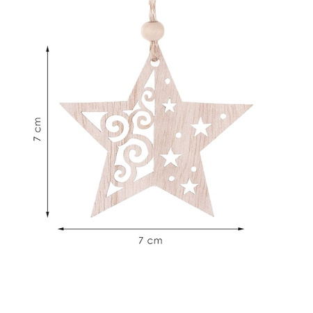 Ozdoba choinkowa 7cm drewniana, świąteczna zawieszka gwiazdy zestaw 6 szt.