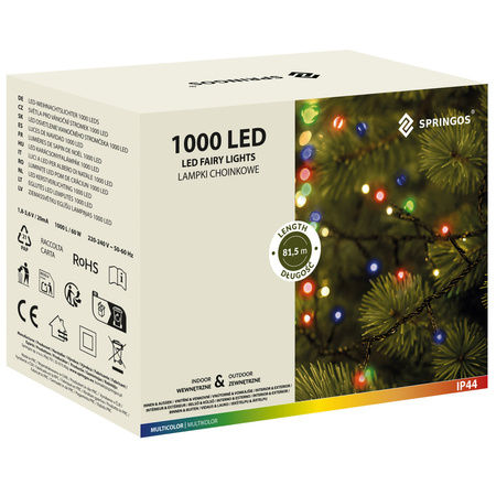 Lampki choinkowe 1000 Led multikolor 81,5 m oświetlenie świąteczne IP44