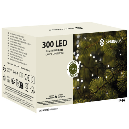 Lampki choinkowe 300 Led biały zimny 18m oświetlenie świąteczne IP44