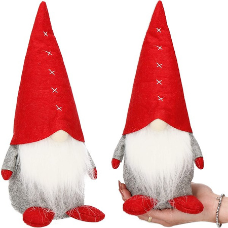 Skrzat 32cm mikołaj ozdoba świąteczna, krasnal świąteczny, gnom szary czerwony